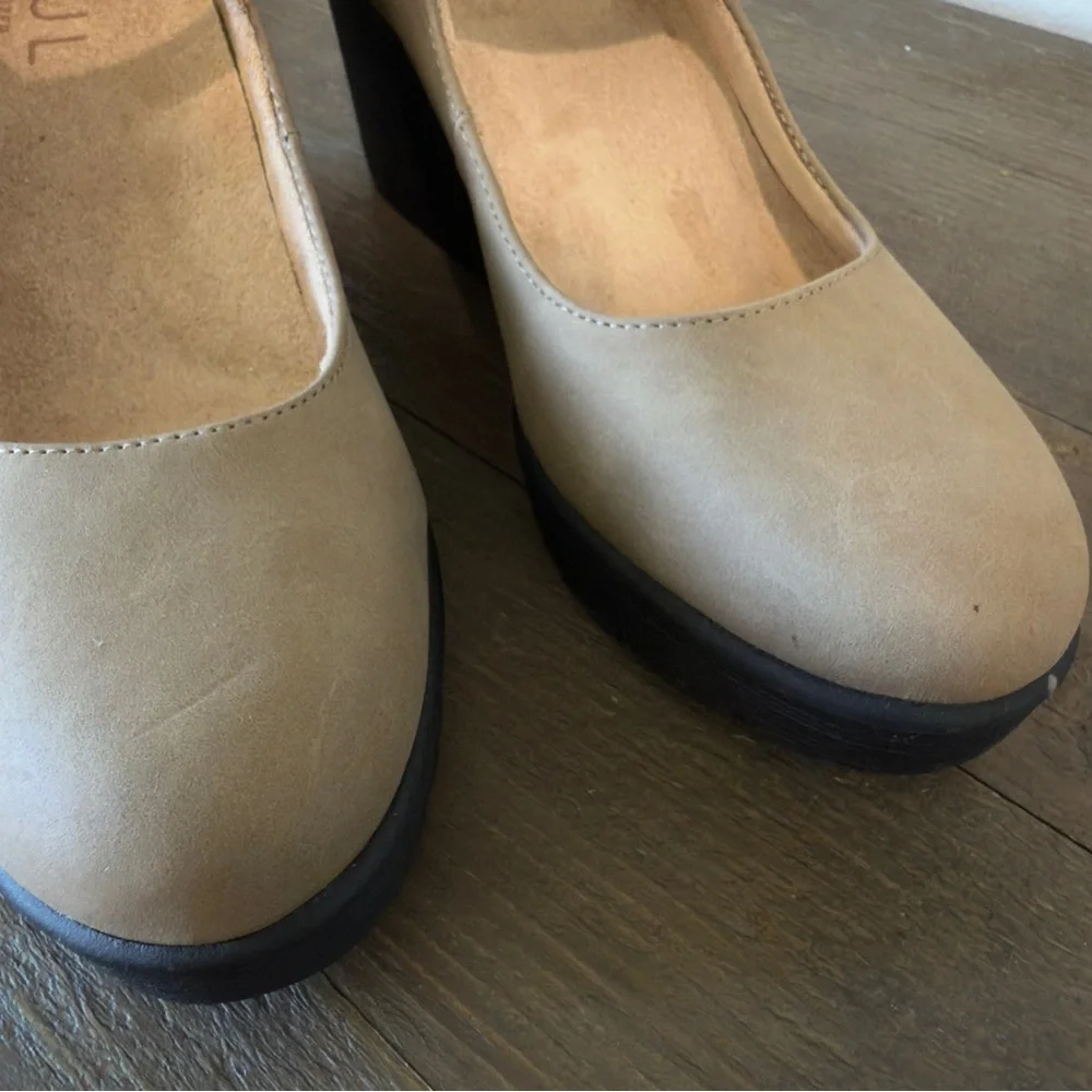 Adore Taupe Mary Jane Wedges with Black Platform